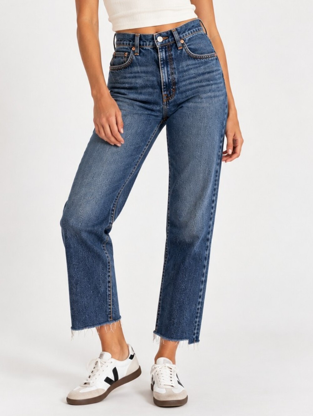 Levi’s Ribcage Straight Ankle Jeans Dark Wash Raw Hem Size 32